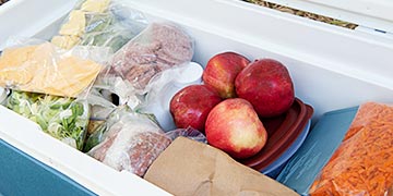 Blue igloo cooler, filled with picnic food Popular Use 3